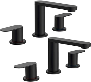 2 Pack Matte Black Bathroom Faucet 3 Hole 8 Inch Widespread Bathroom Faucets with Pop-up Drain and Supply Lines, 360° Swivel Spout 2-Handle Bathroom Sink Faucet for Bath Vanity 2 Pack Matte Black Bathroom Faucet 3 Hole 8 Inch Widespread Bathroom Faucets with Pop-up Drain and Supply Lines, 360° Swivel Spout 2-Handle Bathroom Sink Faucet for Bath Vanity