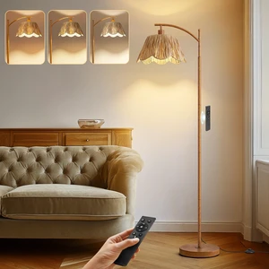 Boho Floor Lamp for Living Room with Remote & Dimmable Bulb, Farmhouse Floor Lamps with 3 Color Temperatures, Rattan Floor Lamp for Bedroom, Walnut Boho Floor Lamp for Living Room with Remote & Dimmable Bulb, Farmhouse Floor Lamps with 3 Color Temperatures, Rattan Floor Lamp for Bedroom, Walnut