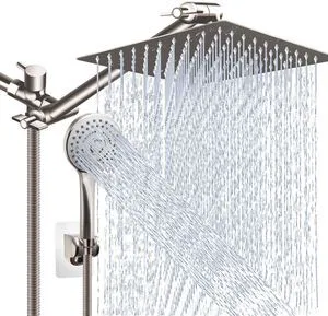 Shower Head Combo,10" Brushed Nickel High Pressure with 11" Extension Arm Rain Shower Head with 5 Settings Handheld Shower Head Combo,Powerful Shower Spray Against Low Pressure Water Shower Head Combo,10" Brushed Nickel High Pressure with 11" Extension Arm Rain Shower Head with 5 Settings Handheld Shower Head Combo,Powerful Shower Spray Against Low Pressure Water