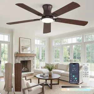 52 inch Ceiling Fan with Light, Low Profile, App & Remote Control Flush Mount, Stepless Dimming LED Light, Quiet Reversible DC Motor, Memory Function, Living Room, Bedroom, Patio, Oil Bronze 52 inch Ceiling Fan with Light, Low Profile, App & Remote Control Flush Mount, Stepless Dimming LED Light, Quiet Reversible DC Motor, Memory Function, Living Room, Bedroom, Patio, Oil Bronze