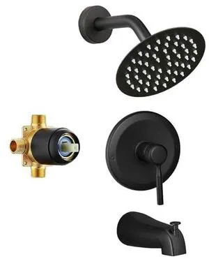 Tub Shower Faucet Set Valve Included with 8-Inch Rain Shower Head and Tub Spout Single-Handle Tub and Shower Trim Kit Matte Black Tub Shower Faucet Set Valve Included with 8-Inch Rain Shower Head and Tub Spout Single-Handle Tub and Shower Trim Kit Matte Black