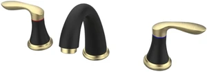 Bathroom Sink Faucet, Faucet for Bathroom Sink, Widespread Black and Gold Bathroom Faucet 3 Hole with Plastic Pop Up Drain and cUPC Lead-Free Hose - (Black and Gold) Bathroom Sink Faucet, Faucet for Bathroom Sink, Widespread Black and Gold Bathroom Faucet 3 Hole with Plastic Pop Up Drain and cUPC Lead-Free Hose - (Black and Gold)