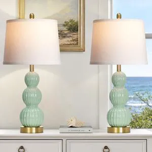 28" Sage Green Table Lamps Set of 2 for Living Room, Modern Ceramic Bedside Lamps for Bedroom, Ribbed Gourd Table Lamps for Nightstand (2 LED Bulbs Included) 28" Sage Green Table Lamps Set of 2 for Living Room, Modern Ceramic Bedside Lamps for Bedroom, Ribbed Gourd Table Lamps for Nightstand (2 LED Bulbs Included)