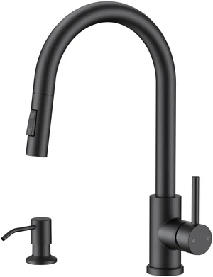 Pull Down Kitchen Faucet with Soap Dispenser, Matte Black Lead-Free, Stainless Steel, Single Handle, 1 Hole Sink Faucet with Deck Plate, Fit for RV Bar Farmhouse Laundry Outdoor Pull Down Kitchen Faucet with Soap Dispenser, Matte Black Lead-Free, Stainless Steel, Single Handle, 1 Hole Sink Faucet with Deck Plate, Fit for RV Bar Farmhouse Laundry Outdoor