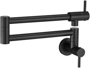 Pot Filler Faucet Matte Black for Kitchen Over Stove 22.5 Inch Wall Mount Folding Stretchable Kitchen Stainless Steel Pot Filler Double Joint Swing Arm Two Handles NPT Pot Filler Faucet Matte Black for Kitchen Over Stove 22.5 Inch Wall Mount Folding Stretchable Kitchen Stainless Steel Pot Filler Double Joint Swing Arm Two Handles NPT