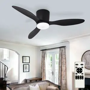 Flush Mount Ceiling Fan: 42-Inch Black Ceiling Fans with Lights for Bedroom Indoor Outdoor - Low Profile Ceiling Fans with Remote Control 24W 3CCT Dimmable 3 Reversible Black Blades 6 Speeds Flush Mount Ceiling Fan: 42-Inch Black Ceiling Fans with Lights for Bedroom Indoor Outdoor - Low Profile Ceiling Fans with Remote Control 24W 3CCT Dimmable 3 Reversible Black Blades 6 Speeds