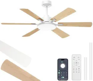52'' Downrod Mount Ceiling Fans with Lights for Living Room, White 6 Blades, 6 Speeds, MAX 5600 CFM, Remote&APP Control, 3CCT Dimmable LED, All Metal Body, Memory Function, Reversible DC Motor 52'' Downrod Mount Ceiling Fans with Lights for Living Room, White 6 Blades, 6 Speeds, MAX 5600 CFM, Remote&APP Control, 3CCT Dimmable LED, All Metal Body, Memory Function, Reversible DC Motor