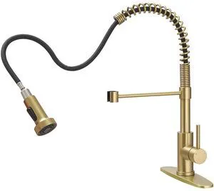 Kitchen Faucet, Kitchen Faucets with Pull Down Sprayer Sus304 Stainless Steel Industrial Single Handle One Hole Faucet for Farmhouse Camper Laundry Utility Rv Wet Bar Sinks Bushed Gold 9009J Kitchen Faucet, Kitchen Faucets with Pull Down Sprayer Sus304 Stainless Steel Industrial Single Handle One Hole Faucet for Farmhouse Camper Laundry Utility Rv Wet Bar Sinks Bushed Gold 9009J