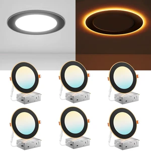 6 Pack 6 Inch Black 5CCT LED Recessed Ceiling Light with Night Light 1100 Lumens, 12W Low Power, 5%-100% Smooth Dimming, ETL & FCC Listed, Canless Wafer Downlight, Ultra-Thin Recessed Lighting 6 Pack 6 Inch Black 5CCT LED Recessed Ceiling Light with Night Light 1100 Lumens, 12W Low Power, 5%-100% Smooth Dimming, ETL & FCC Listed, Canless Wafer Downlight, Ultra-Thin Recessed Lighting