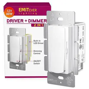 Dimmer Light Switch & 12V 60W Dimmable LED Driver 2 in UL Listed Single-Pole or 3-Way Slide Switches for Led Strip Lights,120VAC to 12VDC Power Supply for Low Voltage Project Glossy White Dimmer Light Switch & 12V 60W Dimmable LED Driver 2 in UL Listed Single-Pole or 3-Way Slide Switches for Led Strip Lights,120VAC to 12VDC Power Supply for Low Voltage Project Glossy White