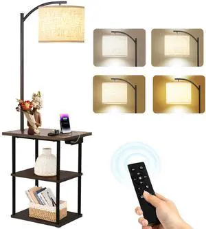 Floor Lamp with Table & Remote, End Table with Charging Station USB, Type-C & AC Outlet; 4 Color Temperatures 9W LED Bulb, 5%-100% Dimming, Memory, 3 Shelves for Living Room, Bedroom Floor Lamp with Table & Remote, End Table with Charging Station USB, Type-C & AC Outlet; 4 Color Temperatures 9W LED Bulb, 5%-100% Dimming, Memory, 3 Shelves for Living Room, Bedroom