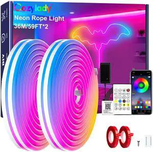 RGB Neon Light LED Rope Light (120 ft) Waterproof Bluetooth APP Remote Control Music Sync Strip Light,24V Flexible DIY Silicone Light for Indoor Outdoor Decoration RGB Neon Light LED Rope Light (120 ft) Waterproof Bluetooth APP Remote Control Music Sync Strip Light,24V Flexible DIY Silicone Light for Indoor Outdoor Decoration