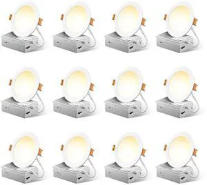 12 Pack 4 Inch LED Recessed Light with Junction Box, 5CCT, 700LM 10W, 2700K-5000K Selectable, 5%-100% Dimmable, 120V, White, Ultra-Thin Canless Wafer Downlight, ETL, FCC, IC & Damp Rated 12 Pack 4 Inch LED Recessed Light with Junction Box, 5CCT, 700LM 10W, 2700K-5000K Selectable, 5%-100% Dimmable, 120V, White, Ultra-Thin Canless Wafer Downlight, ETL, FCC, IC & Damp Rated
