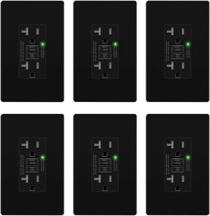 GFCI Outlet 20Amp, GFCI Receptacle, ETL Listed, Matte Black, 6-Pack Tamper-Resistant Receptacle, LED Indicator, Screwless Wall Plate, Thermoplastic, No-False-Trip, Matte Black GFCI Outlet 20Amp, GFCI Receptacle, ETL Listed, Matte Black, 6-Pack Tamper-Resistant Receptacle, LED Indicator, Screwless Wall Plate, Thermoplastic, No-False-Trip, Matte Black