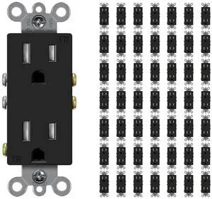 Decorator Receptacle Outlet, Standard Electrical Wall Tamper Resistant Decorative Receptacle Outlet, 15 Amp 125 Volt, Grounding UL Listed (50Pack, Black, 15 Amp Outlet) Decorator Receptacle Outlet, Standard Electrical Wall Tamper Resistant Decorative Receptacle Outlet, 15 Amp 125 Volt, Grounding UL Listed (50Pack, Black, 15 Amp Outlet)