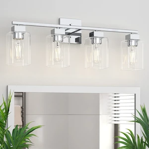 4 Light Bathroom Vanity Light - Chrome Bathroom Light Fixtures Square Design & UL Certification, 26 inch Square Bath Room Lights Over Mirror, Vanity Lighting Fixtures for Living Room & Bedroom 4 Light Bathroom Vanity Light - Chrome Bathroom Light Fixtures Square Design & UL Certification, 26 inch Square Bath Room Lights Over Mirror, Vanity Lighting Fixtures for Living Room & Bedroom