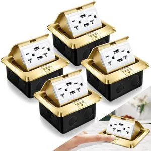 4 Pack Pop up Floor Electrical Outlet Cover, 20Amp USB, Gold 4 Pack Pop up Floor Electrical Outlet Cover, 20Amp USB, Gold