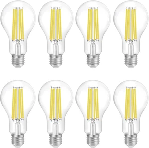 150W Eqv Dimmable A23 LED Bulbs, 2650LM, 5000K Daylight, E26, 8 Pack 18W, clear glass, vintage filament, instant on, no flicker, for table lamps, kitchen, garage, workshop 150W Eqv Dimmable A23 LED Bulbs, 2650LM, 5000K Daylight, E26, 8 Pack 18W, clear glass, vintage filament, instant on, no flicker, for table lamps, kitchen, garage, workshop