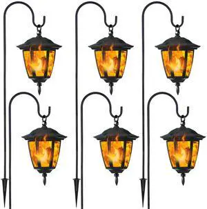 6 Pack Solar Flame Hanging Lights Outdoor, Halloween Solar Flickering Flame LED Garden Lanterns with 6 x 38 Inch Shepherd Hooks, Christmas Lighting for Lawn Patio Yard Pathway Driveway 6 Pack Solar Flame Hanging Lights Outdoor, Halloween Solar Flickering Flame LED Garden Lanterns with 6 x 38 Inch Shepherd Hooks, Christmas Lighting for Lawn Patio Yard Pathway Driveway
