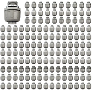 Conduit Connectors, 3/4 Inch, Straight, Grey, 150-Pack Liquid Tight Connector, NPT, Non-Metallic, for PVC Electrical Flexible Conduit Fittings, 180 Degree, UL Listed Conduit Connectors, 3/4 Inch, Straight, Grey, 150-Pack Liquid Tight Connector, NPT, Non-Metallic, for PVC Electrical Flexible Conduit Fittings, 180 Degree, UL Listed
