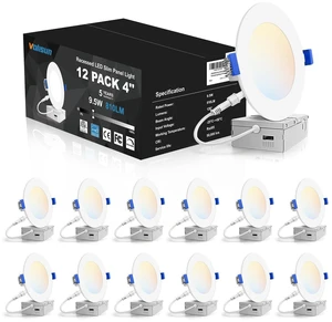 12 Pack 4 inch Recessed Lighting, 5CCT, 9.5W Eqv 80W, 810LM LED Recessed Light with Junction Box 2700K-5000K Selectable, Dimmable Canless Wafer Downlight, Ceiling Light ETL Certificated 12 Pack 4 inch Recessed Lighting, 5CCT, 9.5W Eqv 80W, 810LM LED Recessed Light with Junction Box 2700K-5000K Selectable, Dimmable Canless Wafer Downlight, Ceiling Light ETL Certificated