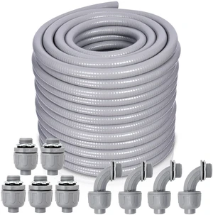 1 Inch 100 FT Non Metallic Liquid-Tight Conduit and Connector Kit - Includes 5 Straight and 4 Angle Fittings for Electrical Wiring 1 Inch 100 FT Non Metallic Liquid-Tight Conduit and Connector Kit - Includes 5 Straight and 4 Angle Fittings for Electrical Wiring