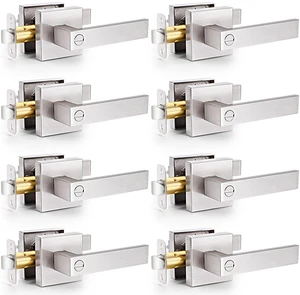 8 Pack Brushed Nickel Door Handles Privacy Door Levers, Interior Door Knobs Keyless Flat Square Lockset Heavy Duty Door Locks Handleset for Bedroom Bathroom, Reversible for Left Right Handed Doors 8 Pack Brushed Nickel Door Handles Privacy Door Levers, Interior Door Knobs Keyless Flat Square Lockset Heavy Duty Door Locks Handleset for Bedroom Bathroom, Reversible for Left Right Handed Doors