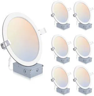 6 Pack 8 Inch LED Recessed Lighting, 5CCT Canless Wafer, White 2700K-6000K Selectable, 5%-100% Dimmable, Ultra-thin, Metal housing 1400LM 18W, IC & Damp Rated, ETL & FCC 50000h Life Span 6 Pack 8 Inch LED Recessed Lighting, 5CCT Canless Wafer, White 2700K-6000K Selectable, 5%-100% Dimmable, Ultra-thin, Metal housing 1400LM 18W, IC & Damp Rated, ETL & FCC 50000h Life Span