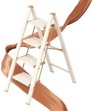 4 Step Ladder, Foldable Aluminum Step Stool with Anti-Slip Pedal Lightweight yet Sturdy, Portable, Non Slip Feet, 300Lbs Capacity, Elegant Look, for Kitchen, Closet, Pantry, Cream Chocolate 4 Step Ladder, Foldable Aluminum Step Stool with Anti-Slip Pedal Lightweight yet Sturdy, Portable, Non Slip Feet, 300Lbs Capacity, Elegant Look, for Kitchen, Closet, Pantry, Cream Chocolate