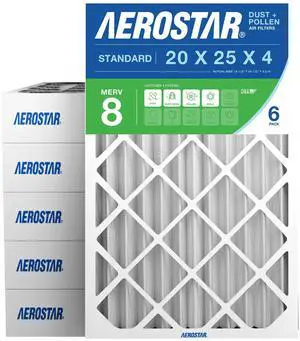 Air Filter 20x25x4 MERV 8 AC Filter, HVAC, Furnace Filter, 6 Pack ACTUAL SIZE (19.50 x 24.50 x 3.75) AC Filter, HVAC, Furnace Filter Captures Dust, Lint & Pollen MERV 8 (MPR 600) Air Filter 20x25x4 MERV 8 AC Filter, HVAC, Furnace Filter, 6 Pack ACTUAL SIZE (19.50 x 24.50 x 3.75) AC Filter, HVAC, Furnace Filter Captures Dust, Lint & Pollen MERV 8 (MPR 600)