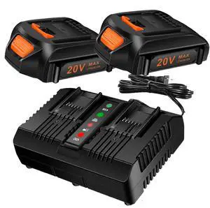 2Packs Replacement Battery 20V and Charger Starter Kit 3.0Ah Lithium Battery Compatible with Worx 20 Volt Cordless Power Tools 2Packs Replacement Battery 20V and Charger Starter Kit 3.0Ah Lithium Battery Compatible with Worx 20 Volt Cordless Power Tools
