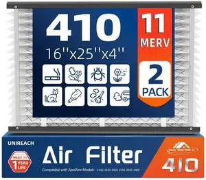 2 Pack 410 Replacement Air Filter, MERV 11,Actual Size: 16"x28"x4", Nominal Size: 16x25x4, HVAC Furnace Filter, Compatible with AprilAire Models 4400, 3410, 2416, 2410, 1610, 1410 2 Pack 410 Replacement Air Filter, MERV 11,Actual Size: 16"x28"x4", Nominal Size: 16x25x4, HVAC Furnace Filter, Compatible with AprilAire Models 4400, 3410, 2416, 2410, 1610, 1410