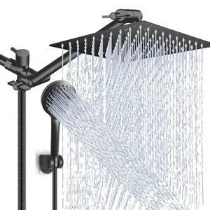 Black Shower Head Combo,10 Inch High Pressure Rain with 11" Extension Arm 5 Settings Handheld Powerful Shower Spray Against Low Pressure Water, Free Installation Matte Black Black Shower Head Combo,10 Inch High Pressure Rain with 11" Extension Arm 5 Settings Handheld Powerful Shower Spray Against Low Pressure Water, Free Installation Matte Black