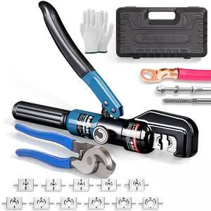 Hydraulic Crimping Tool, Battery Cable Crimper 12AWG4/0AWG, 11 US Hex Dies, 10-Ton Hydraulic Crimper for Electrical LugsCutter & Case (YQK-0000 and cut) Hydraulic Crimping Tool, Battery Cable Crimper 12AWG4/0AWG, 11 US Hex Dies, 10-Ton Hydraulic Crimper for Electrical LugsCutter & Case (YQK-0000 and cut)