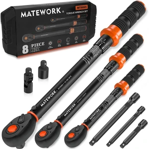 Upgraded Torque Wrench Set 8PCS, 1/4 3/8 1/2 inch Drive Click Torque Wrench, 10-230in.lb, 5-50ft.lb, 10-180ft.lb, 72-Tooth Dual Scale, ±3% Accuracy, 5 Adapters, for Bike, Moto, Car Repair and Maint Upgraded Torque Wrench Set 8PCS, 1/4 3/8 1/2 inch Drive Click Torque Wrench, 10-230in.lb, 5-50ft.lb, 10-180ft.lb, 72-Tooth Dual Scale, ±3% Accuracy, 5 Adapters, for Bike, Moto, Car Repair and Maint