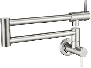 Pot Filler Faucet Brushed Nickel for Kitchen Over Stove 22.5 Inch Wall Mount Folding Stretchable Kitchen Stainless Steel Pot Filler Double Joint Swing Arm Two Handles NPT Pot Filler Faucet Brushed Nickel for Kitchen Over Stove 22.5 Inch Wall Mount Folding Stretchable Kitchen Stainless Steel Pot Filler Double Joint Swing Arm Two Handles NPT