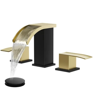 Waterfall Bathroom Faucet 3 Hole Square Body,Brushed Gold&Black SUS304 8 Widespread Bathroom Sink Faucet,2.17 Wide Spout,24 cUPC Hose,Pop Up Drain,2 Handle,Vanity,Lavatory,Basin,RV Waterfall Bathroom Faucet 3 Hole Square Body,Brushed Gold&Black SUS304 8 Widespread Bathroom Sink Faucet,2.17 Wide Spout,24 cUPC Hose,Pop Up Drain,2 Handle,Vanity,Lavatory,Basin,RV