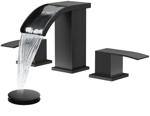 Waterfall Bathroom Faucet 3 Hole Square Body,Oil Rubbed Bronze SUS304 8 Widespread Bathroom Sink Faucet,2.17 Wide Spout,24 cUPC Hose,Pop Up Drain,2 Handle,Vanity,Lavatory,Basin,RV Waterfall Bathroom Faucet 3 Hole Square Body,Oil Rubbed Bronze SUS304 8 Widespread Bathroom Sink Faucet,2.17 Wide Spout,24 cUPC Hose,Pop Up Drain,2 Handle,Vanity,Lavatory,Basin,RV