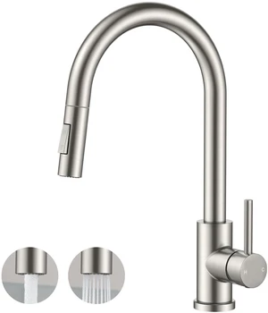 Kitchen Faucet, 2-Mode Pull Down Sprayer, Classic Stainless Steel Lead-Free, Brushed Nickel, Single Handle, 1 Hole Sink Faucet with Deck Plate, Fit for RV Bar Farmhouse Laundry Outdoor Kitchen Faucet, 2-Mode Pull Down Sprayer, Classic Stainless Steel Lead-Free, Brushed Nickel, Single Handle, 1 Hole Sink Faucet with Deck Plate, Fit for RV Bar Farmhouse Laundry Outdoor