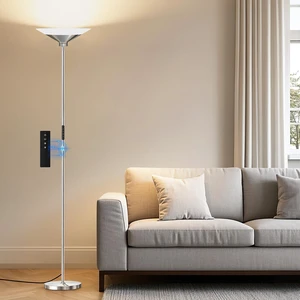 Metallic Silver Torchiere Floor Lamp - 30W Dimmable LED Standing Lamp with Remote/Button Control, 1800Lm, 3000-6500K, 72in Tall Bright Pole Light for Living Room Bedroom Office Corner Metallic Silver Torchiere Floor Lamp - 30W Dimmable LED Standing Lamp with Remote/Button Control, 1800Lm, 3000-6500K, 72in Tall Bright Pole Light for Living Room Bedroom Office Corner