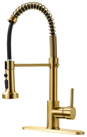 Gold Kitchen Faucet with Pull Down Sprayer,Brushed Gold Kitchen Sink Faucet With Deck Plate,Single Handle for 1 or 3 Hole,Suitable for Farmhouse Camper Laundry Rv Bar Gold Kitchen Faucet with Pull Down Sprayer,Brushed Gold Kitchen Sink Faucet With Deck Plate,Single Handle for 1 or 3 Hole,Suitable for Farmhouse Camper Laundry Rv Bar