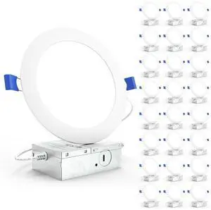 24 Pack 6 Inch Canless LED Ultra-Slim Recessed Light, 14W-100W 1200LM, 5000K Daylight, Dimmable, with Junction Box, Wafer Thin Canless Recessed Downlights for Low Ceilings Indoors 24 Pack 6 Inch Canless LED Ultra-Slim Recessed Light, 14W-100W 1200LM, 5000K Daylight, Dimmable, with Junction Box, Wafer Thin Canless Recessed Downlights for Low Ceilings Indoors