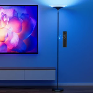 RGB Torchiere Floor Lamp - 30W Dimmable LED Standing Lamp with Remote, Multi Color Changing, 72in Tall Corner Light, Bright Standing Pole Light for Office Living Room Bedroom Basement, Black RGB Torchiere Floor Lamp - 30W Dimmable LED Standing Lamp with Remote, Multi Color Changing, 72in Tall Corner Light, Bright Standing Pole Light for Office Living Room Bedroom Basement, Black