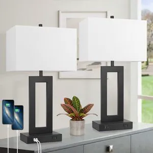 22" Table Lamp Set of 2, Modern Touch Control Lamp with 2 USB Ports 3 Way Dimmable, White Fabric Shade, E26 Base, Desk Lamp for Living Room, Bedroom, 2 Bulbs Included 22" Table Lamp Set of 2, Modern Touch Control Lamp with 2 USB Ports 3 Way Dimmable, White Fabric Shade, E26 Base, Desk Lamp for Living Room, Bedroom, 2 Bulbs Included