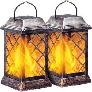Flickering Flame Solar Lights Outdoor Metal Hanging Lantern, 2 Pack Realistic Flame Effect, Charges in 6-8 Hours, 10-12-Hour Runtime, IP65 Waterproof, Auto On/Off for Patio, Garden and Porch Flickering Flame Solar Lights Outdoor Metal Hanging Lantern, 2 Pack Realistic Flame Effect, Charges in 6-8 Hours, 10-12-Hour Runtime, IP65 Waterproof, Auto On/Off for Patio, Garden and Porch
