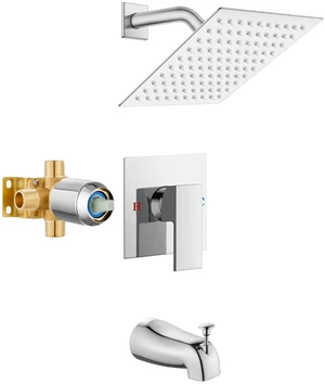 8 Inch Shower Faucet Set,Bathtub Faucet Kit,8 Inch-Chrome Polish Shower Tub Faucet Set,Male Threads Rough-In Valve,Square Head Shower System 8 Inch Shower Faucet Set,Bathtub Faucet Kit,8 Inch-Chrome Polish Shower Tub Faucet Set,Male Threads Rough-In Valve,Square Head Shower System