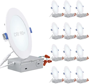 12-Pack 6 Inch Ultra-Thin LED Recessed Light, CRI90 12W, 5000K Aluminum, 5%-100% Dimmable, ETL & ES & FCC & IC, Slim LED Downlight with Junction Box, Daylight 12-Pack 6 Inch Ultra-Thin LED Recessed Light, CRI90 12W, 5000K Aluminum, 5%-100% Dimmable, ETL & ES & FCC & IC, Slim LED Downlight with Junction Box, Daylight