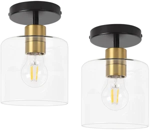 Black Brass Semi Flush Mount Ceiling Light,Modern Farmhouse Ceiling Light Fixture for Closet Entryway,Hallway Light Fixture 5.9in Clear Glass Shade 2 Pack Black Brass Semi Flush Mount Ceiling Light,Modern Farmhouse Ceiling Light Fixture for Closet Entryway,Hallway Light Fixture 5.9in Clear Glass Shade 2 Pack