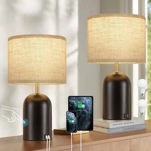 Touch Control Table Lamps Set of 2, Black Bedside Lamps for Bedroom 18" Modern Dimmable Desk Lamp for Nightstand Living Room Office, with 2 USB Charging Ports, Bulbs Included Touch Control Table Lamps Set of 2, Black Bedside Lamps for Bedroom 18" Modern Dimmable Desk Lamp for Nightstand Living Room Office, with 2 USB Charging Ports, Bulbs Included