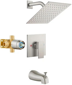 8 Inch Shower Faucet Set,Bathtub Faucet Kit,Brushed Nickel Shower Tub Faucet Set,Male Threads Rough-In Valve,Square Head Shower System 8 Inch Shower Faucet Set,Bathtub Faucet Kit,Brushed Nickel Shower Tub Faucet Set,Male Threads Rough-In Valve,Square Head Shower System